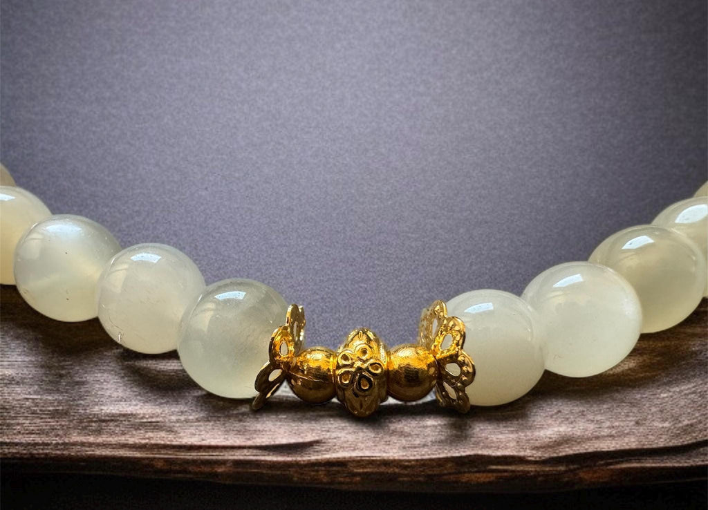 Moonstone Necklace 8mm with Gold Accents