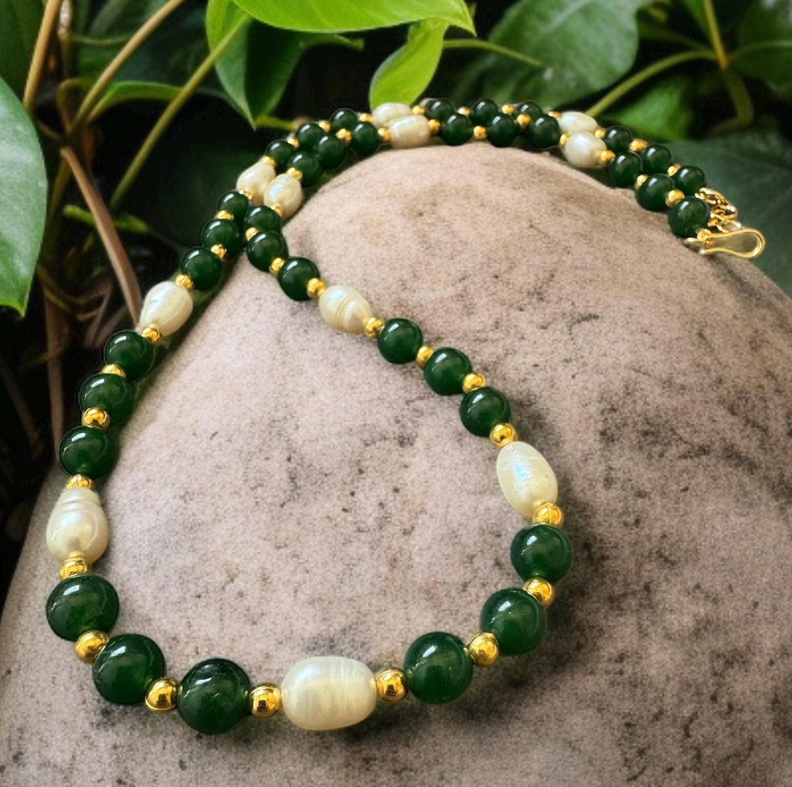 Green Jade & Freshwater Pearl Necklace