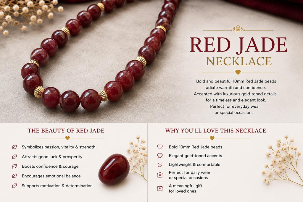 Red Jade Necklace 10mm with Gold Accents