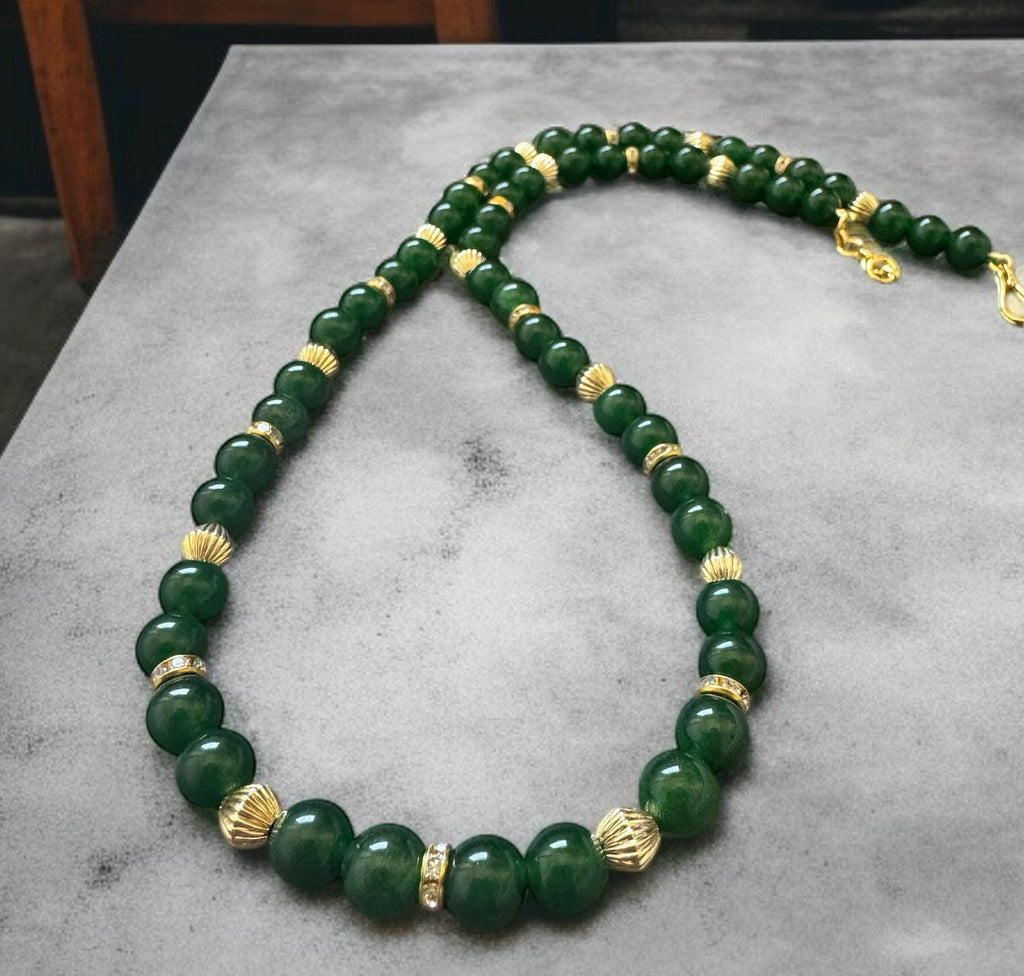 Green Jade Necklace 8mm with Gold Accents