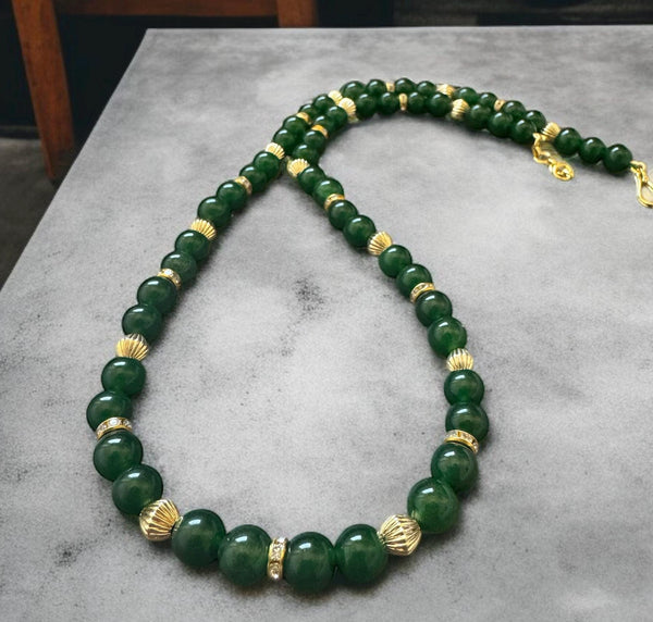 Green Jade Necklace 8mm with Gold Accents