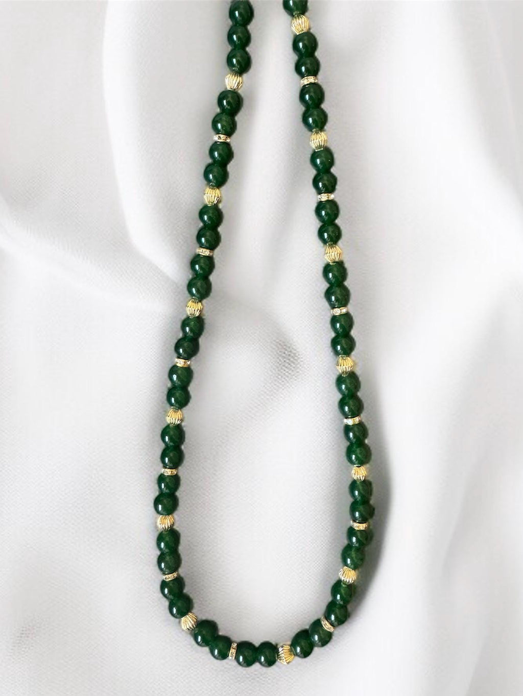 Green Jade Necklace 8mm with Gold Accents