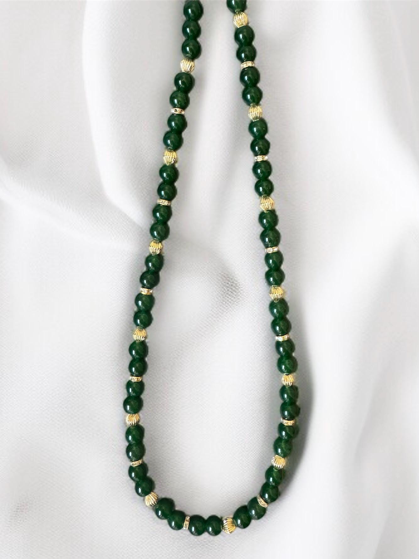 Green Jade Necklace 8mm with Gold Accents