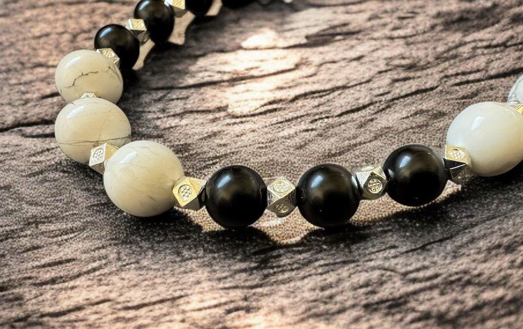 Howlite & Black Shell Pearl Necklace 10mm