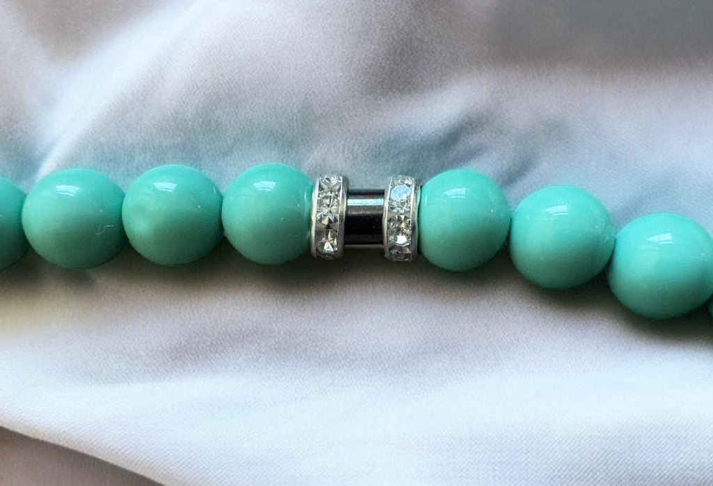 Turquoise Shell Pearl Necklace with Hematite Accents