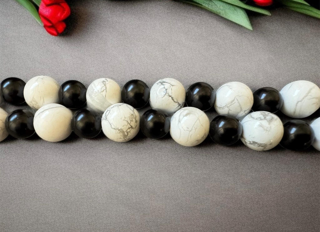 Howlite & Black Shell Pearl Necklace 8mm