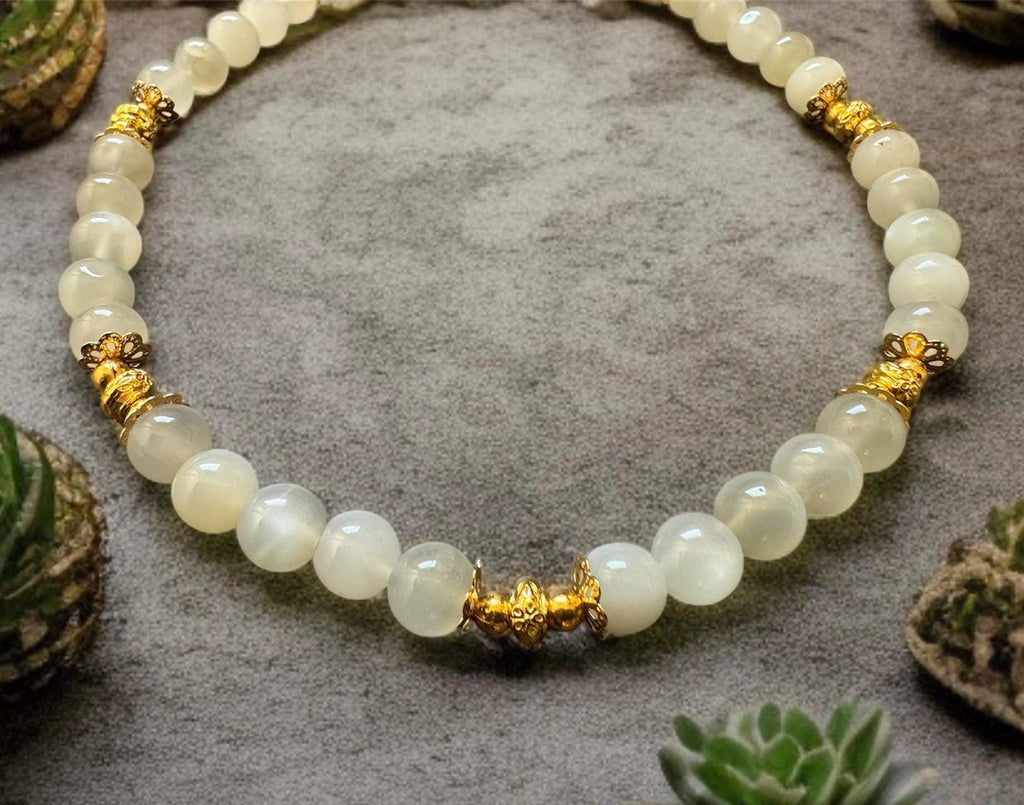 Moonstone Necklace 8mm with Gold Accents