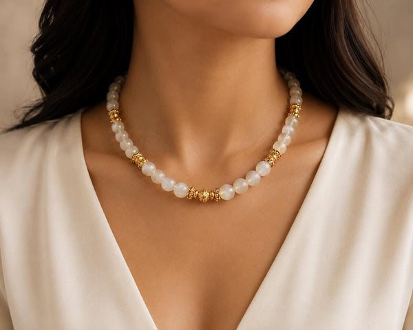 Moonstone Necklace 8mm with Gold Accents