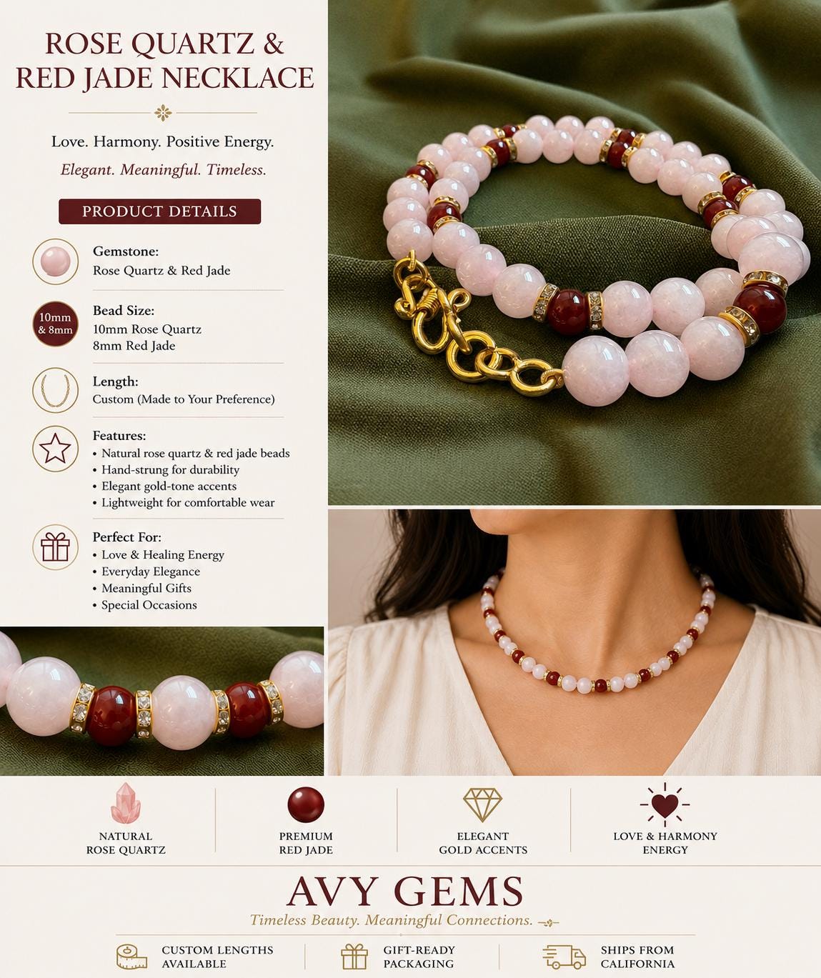 Rose Quartz & Red Jade Necklace
