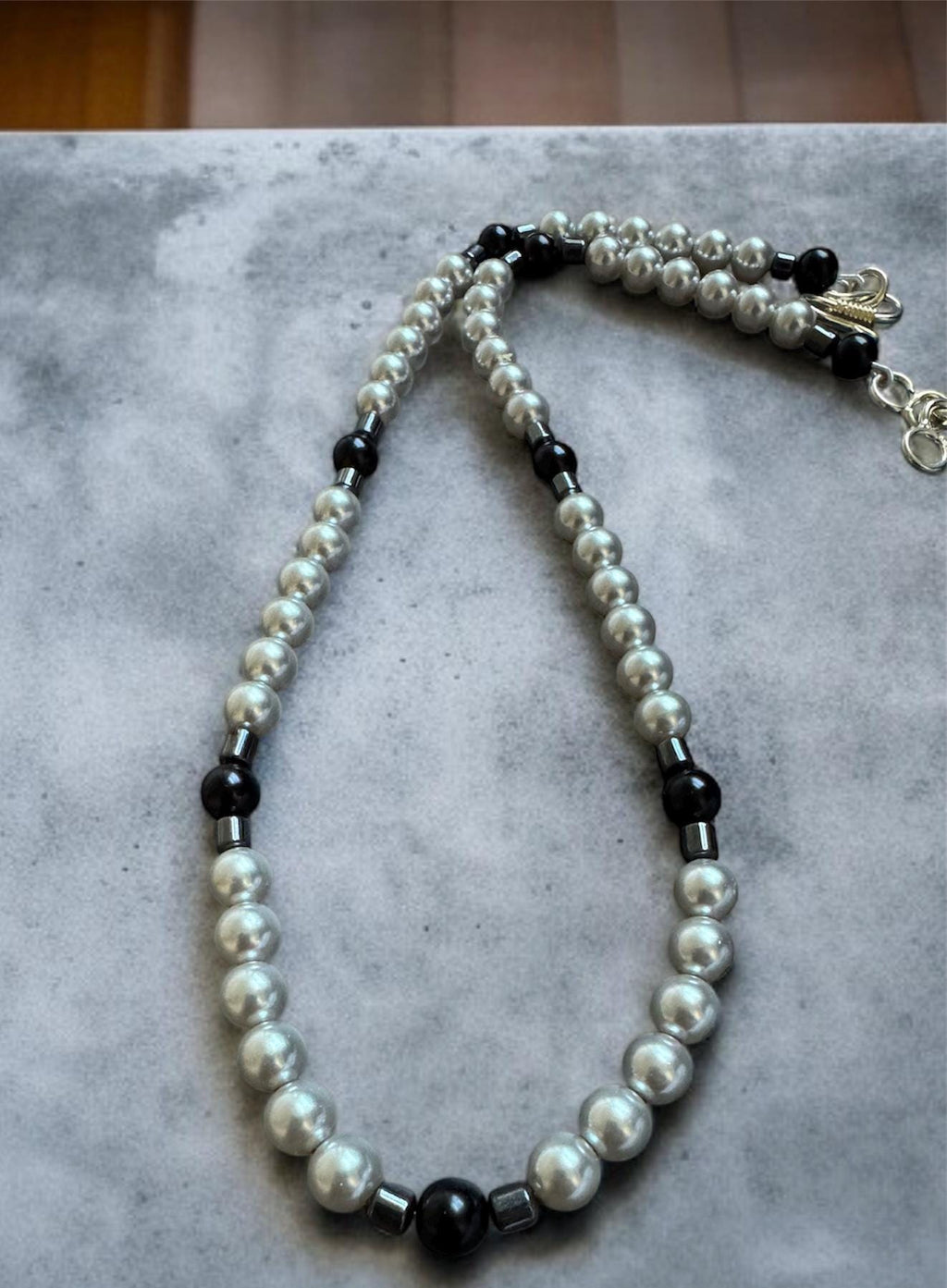 Black & Silver Shell Pearl Necklace