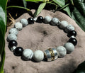 Gray Map Stone & Black Shell Pearl Bracelet