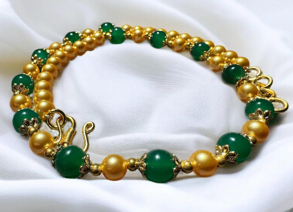 Green Onyx & Gold Shell Pearl Necklace