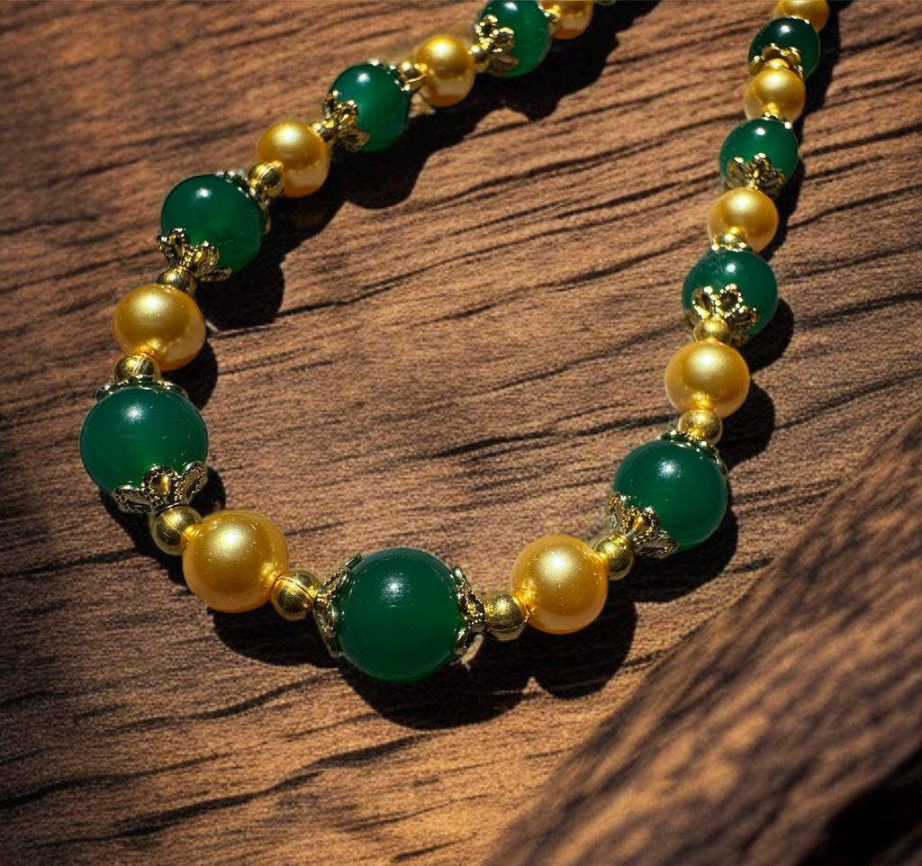 Green Onyx & Gold Shell Pearl Necklace