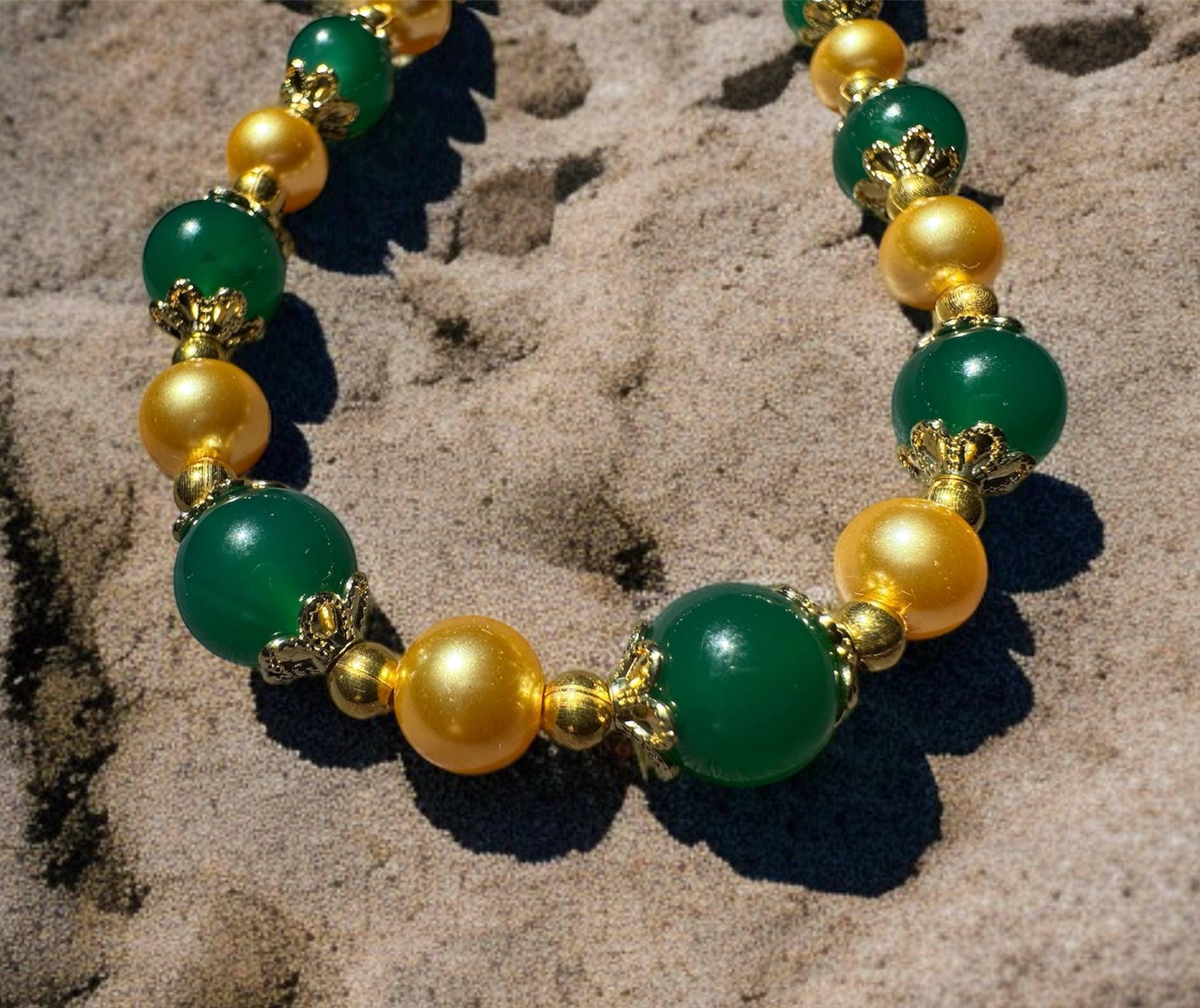 Green Onyx & Gold Shell Pearl Necklace