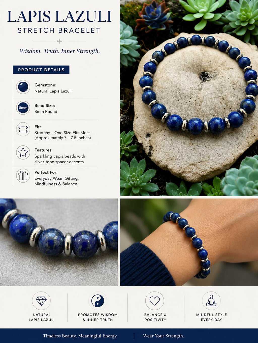 Lapis Lazuli Stretch Bracelet 8mm