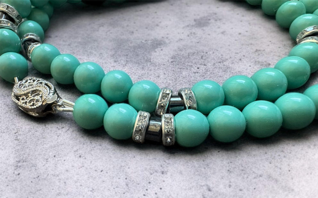 Turquoise Shell Pearl Necklace with Hematite Accents