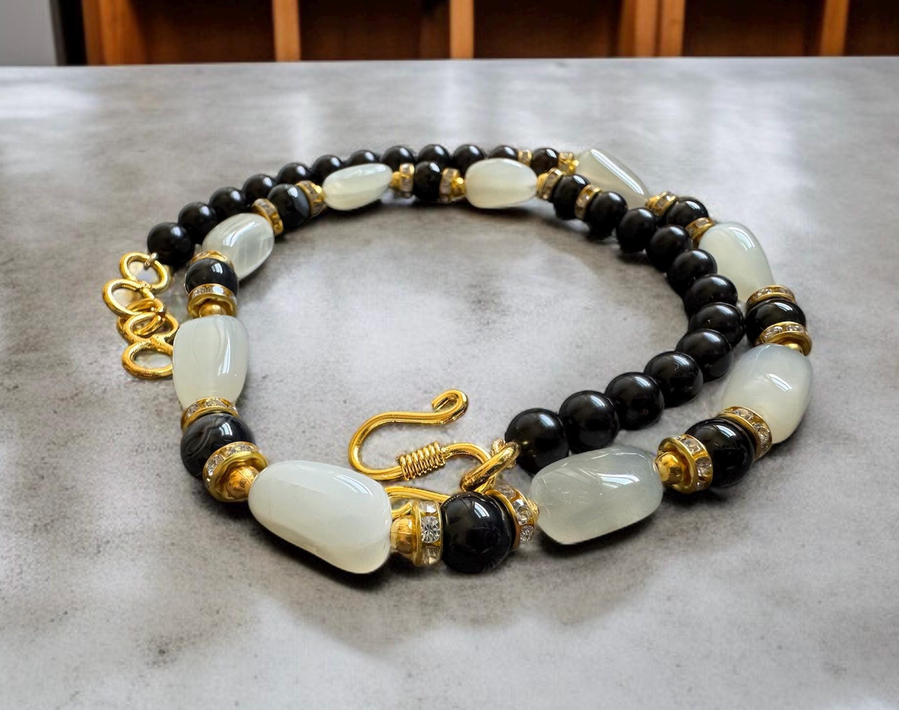Moonstone & Black Shell Pearl Necklace