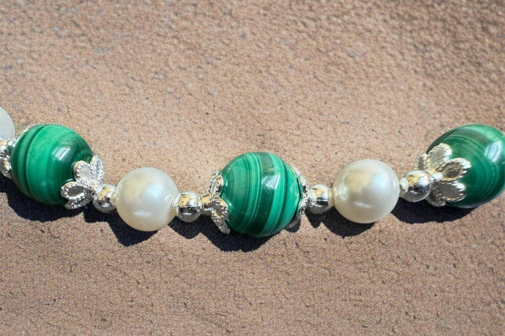 Malachite Necklace with Silver Floral Accents
