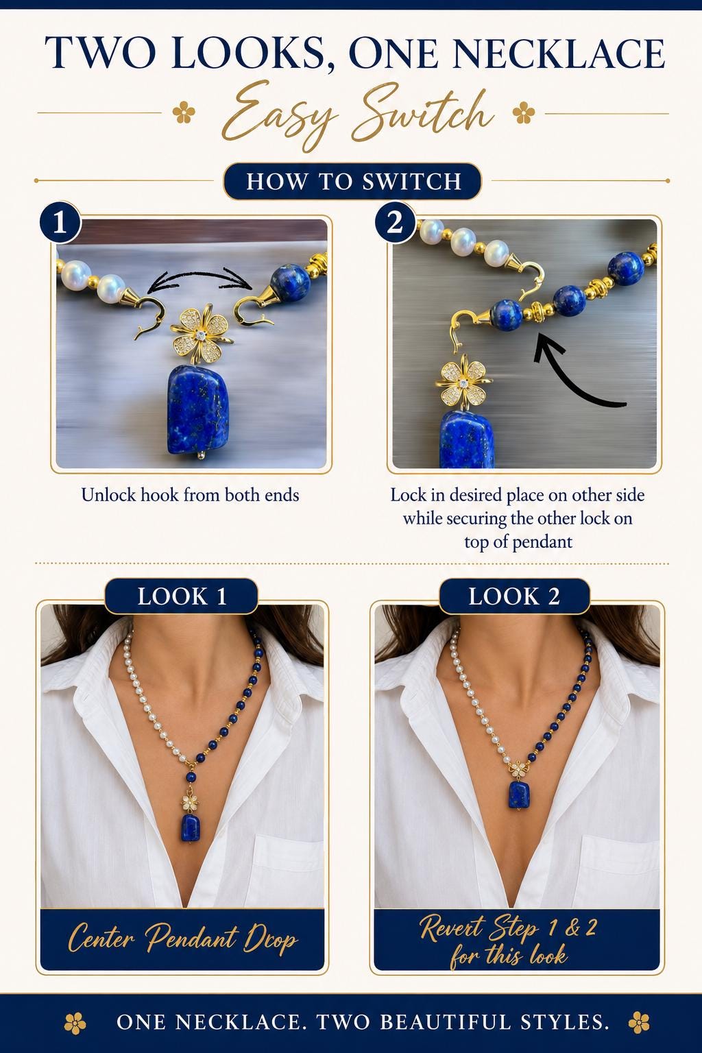 Convertible Lapis Lazuli & Freshwater Pearl Necklace