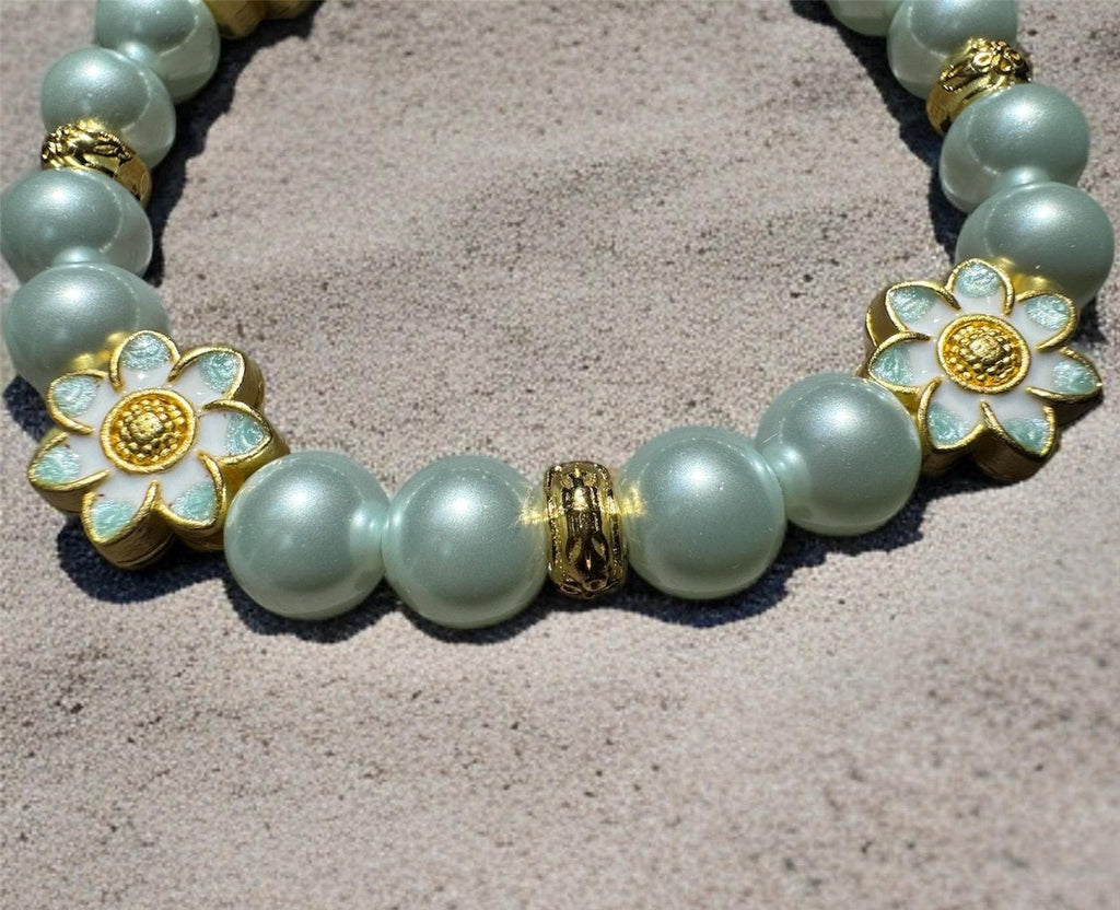 Pastel Shell Pearl Flower Bracelet Set