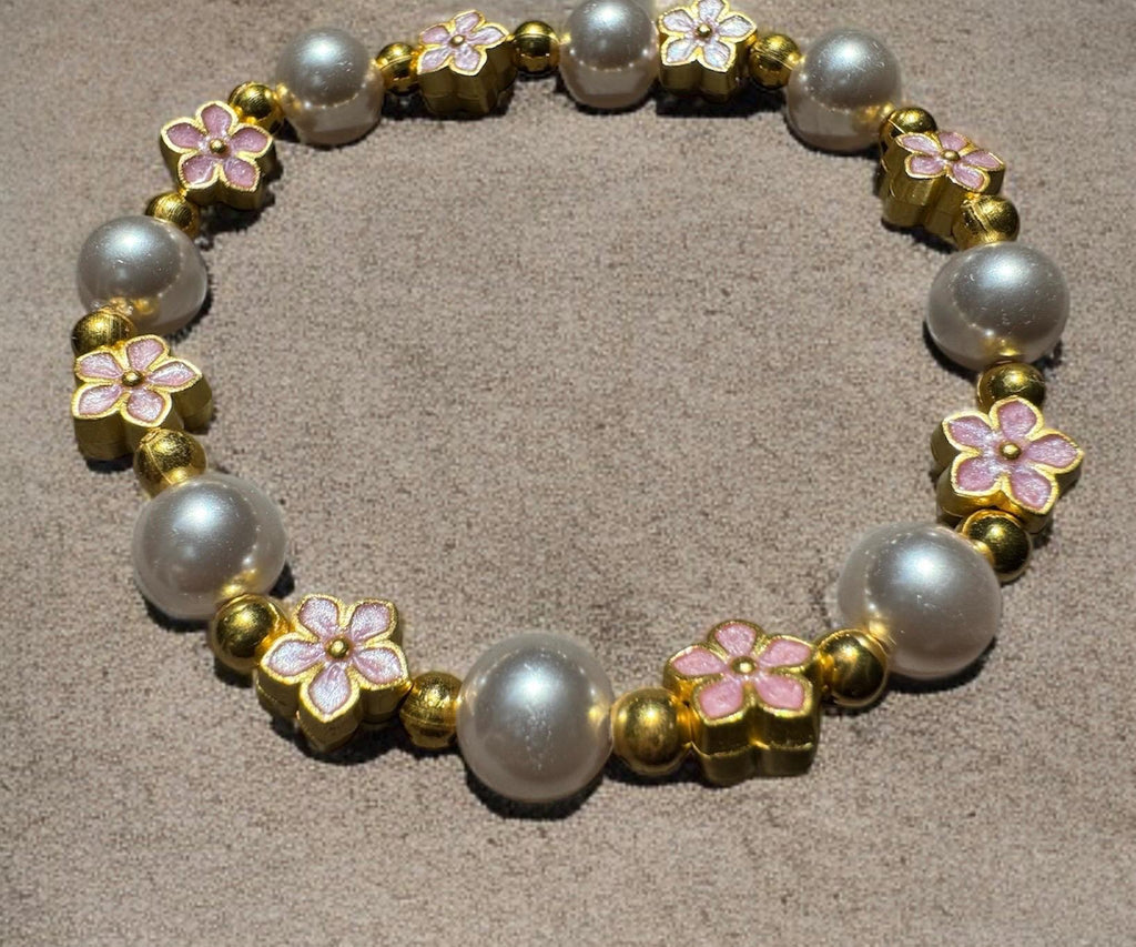 Pastel Shell Pearl Flower Bracelet Set