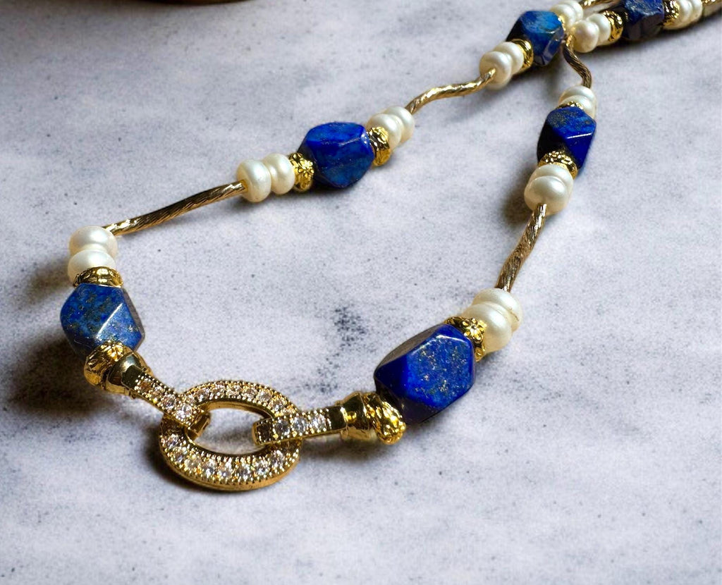 Lapis Lazuli & Freshwater Pearl Statement Necklace