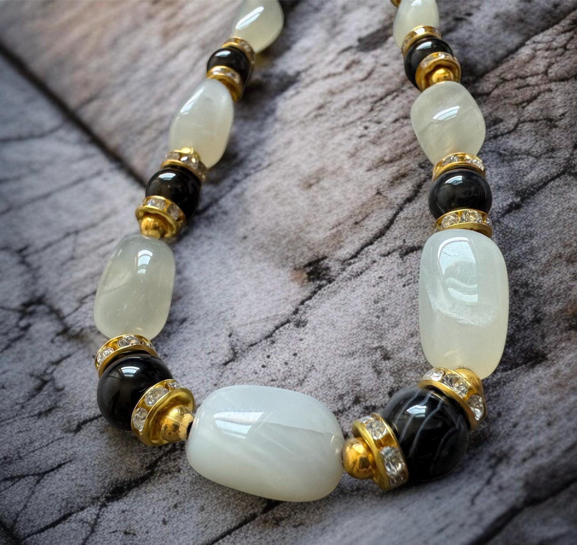 Moonstone & Black Shell Pearl Necklace