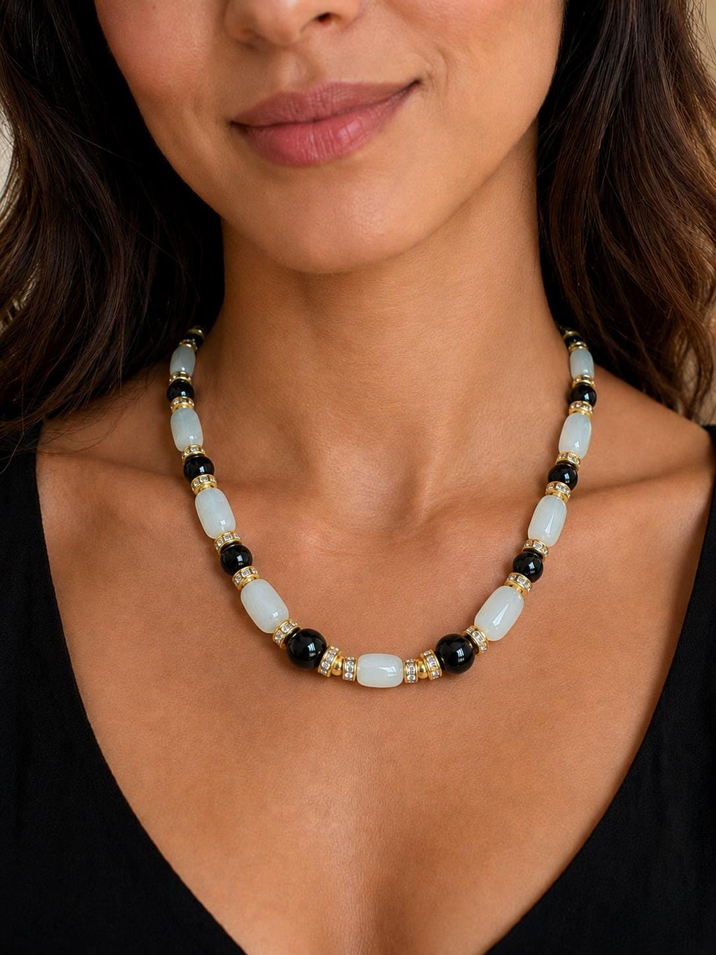 Moonstone & Black Shell Pearl Necklace