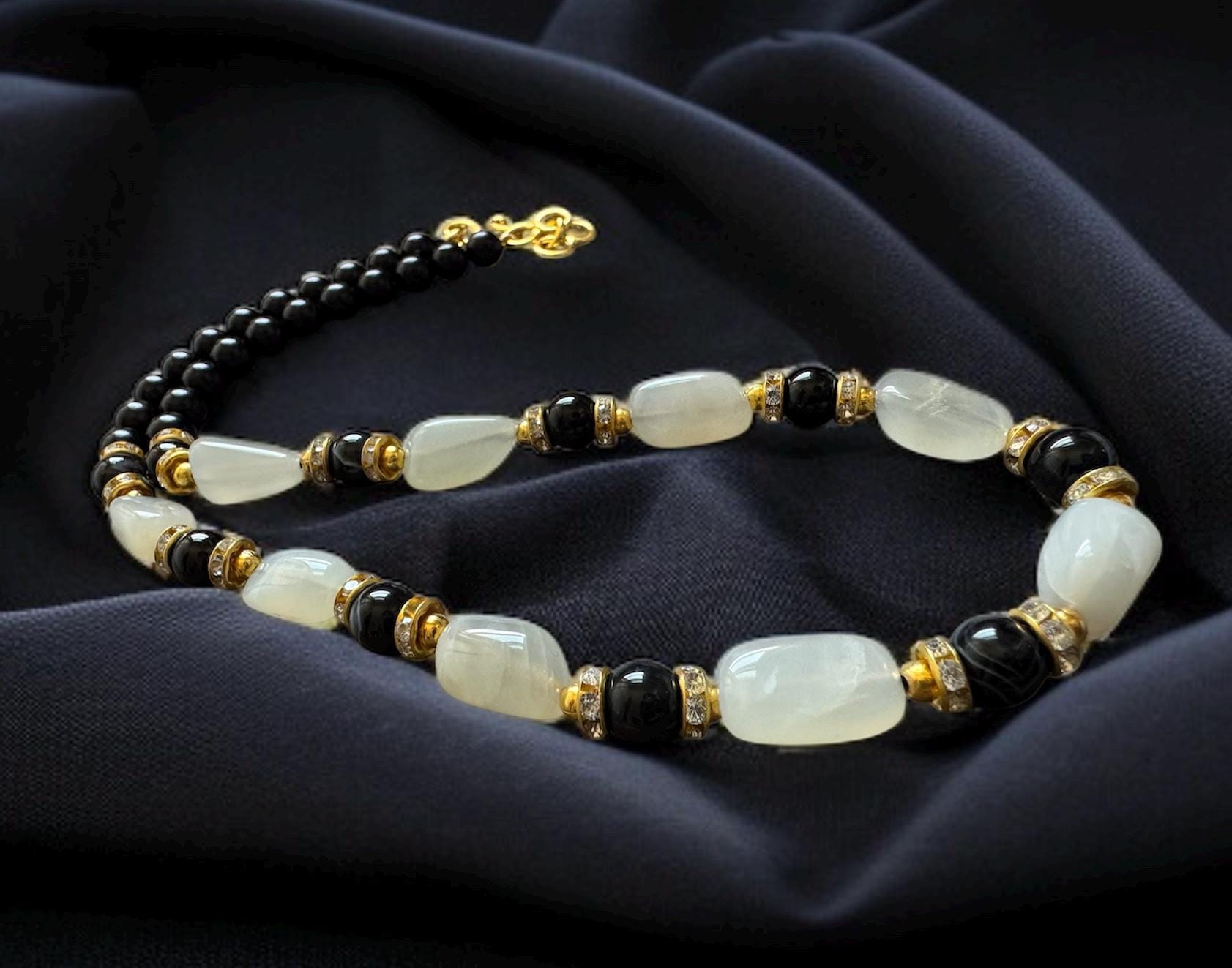 Moonstone & Black Shell Pearl Necklace