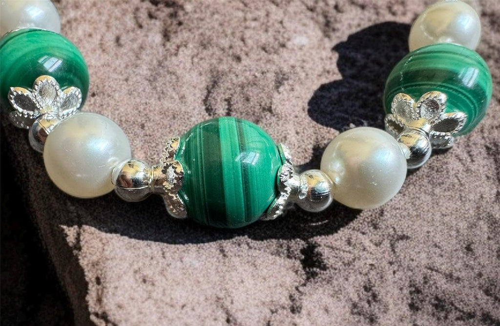 Malachite Necklace with Silver Floral Accents