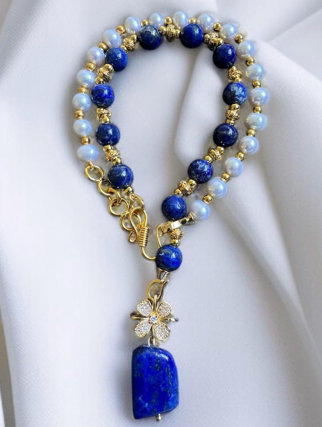 Convertible Lapis Lazuli & Freshwater Pearl Necklace