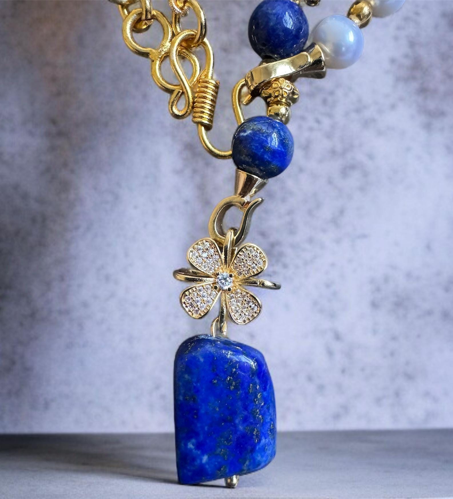 Convertible Lapis Lazuli & Freshwater Pearl Necklace