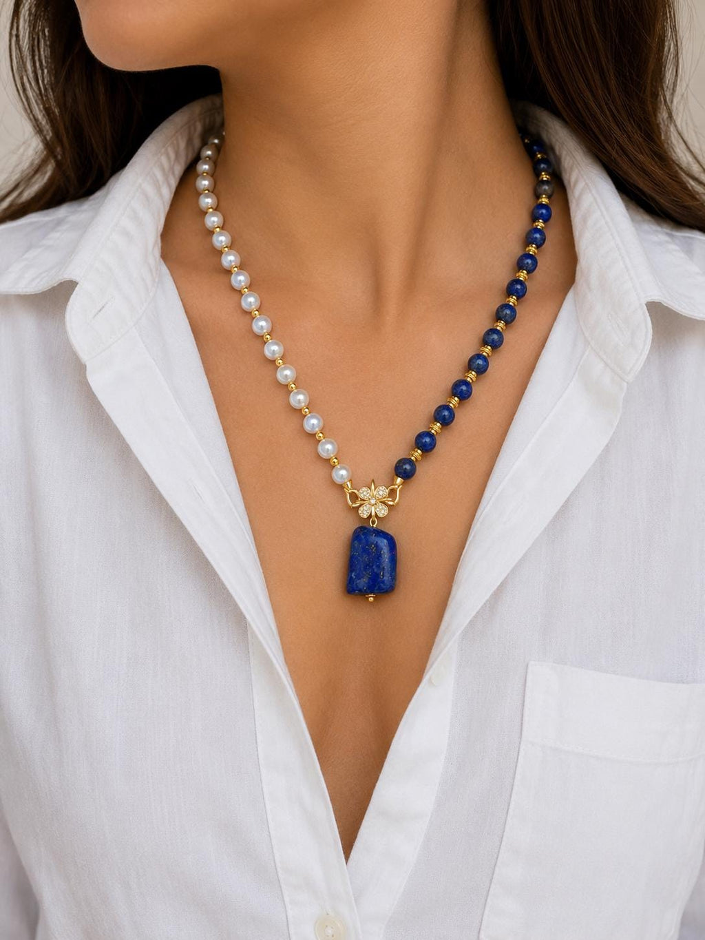 Convertible Lapis Lazuli & Freshwater Pearl Necklace
