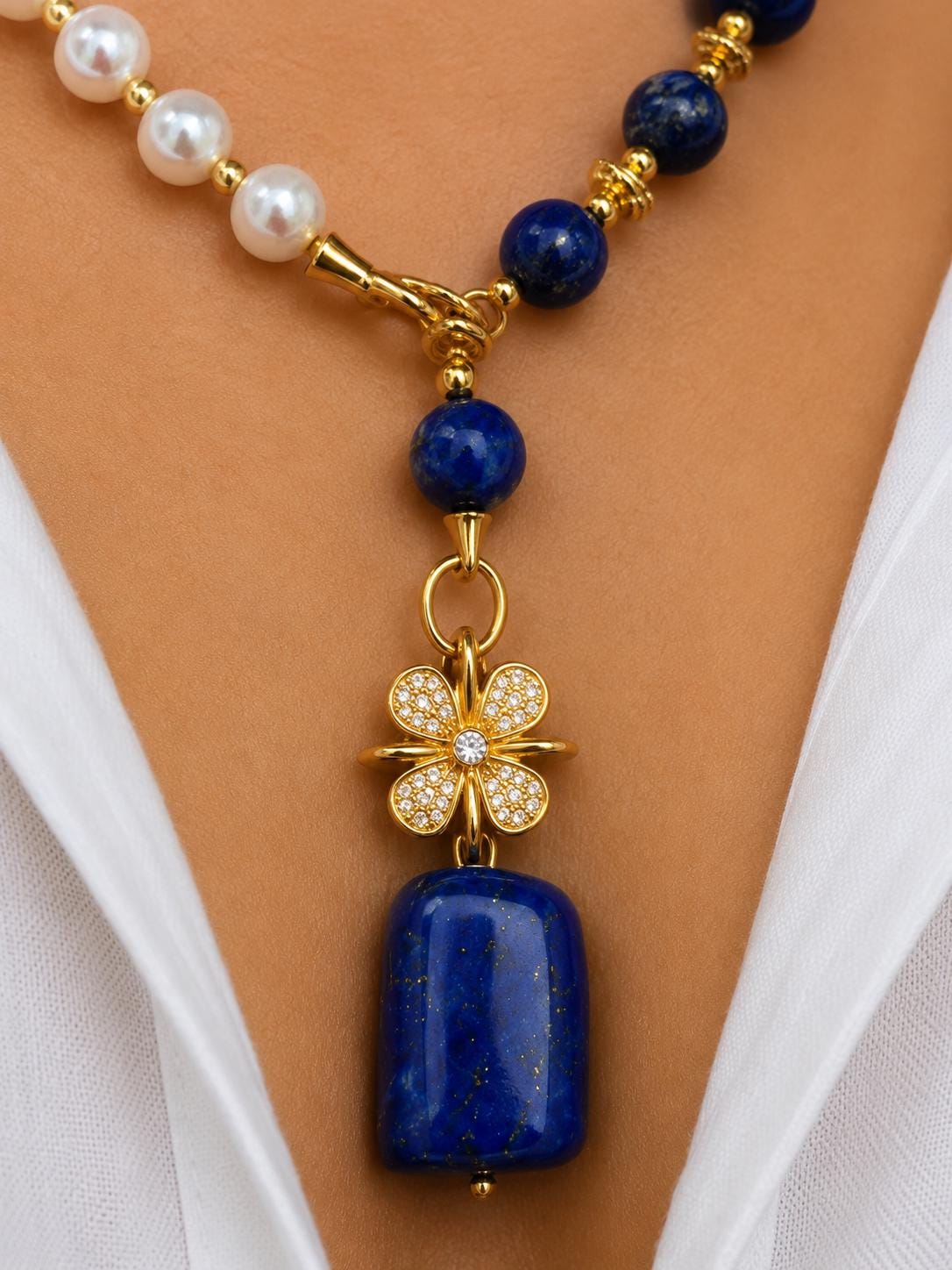 Convertible Lapis Lazuli & Freshwater Pearl Necklace