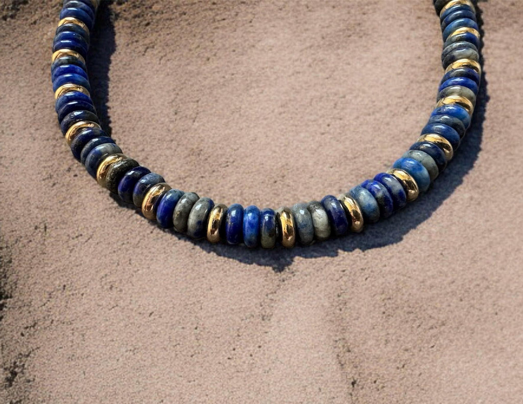 Lapis Lazuli Heishi Bead Necklace with 14K Gold Accent