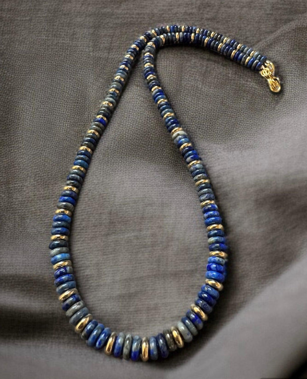 Lapis Lazuli Heishi Bead Necklace with 14K Gold Accent
