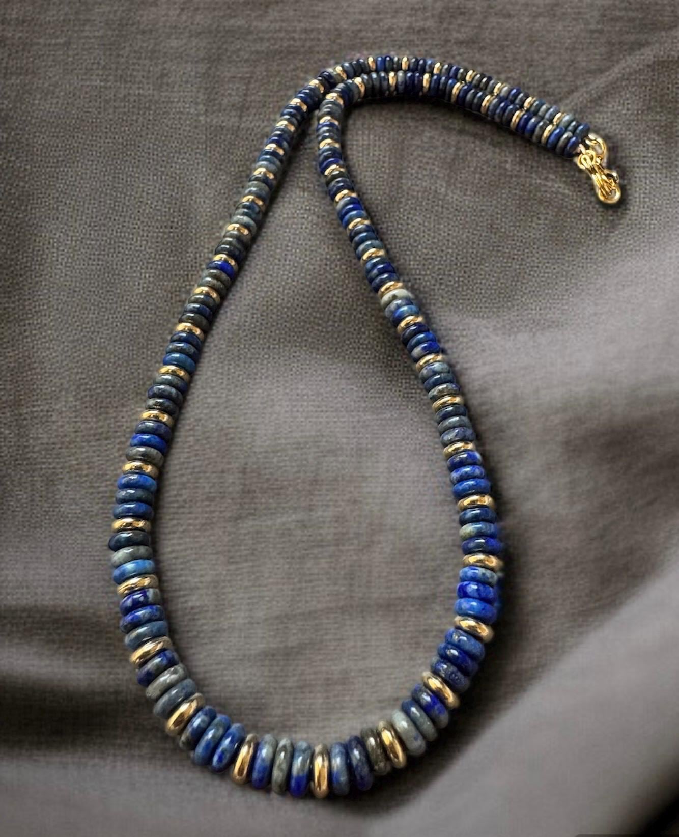Lapis Lazuli Heishi Bead Necklace with 14K Gold Accent