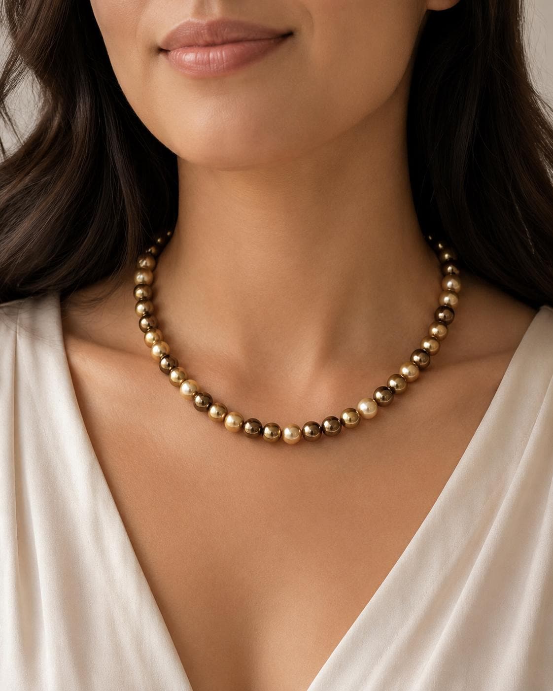 Shell Pearl Necklace Bronze & Champagne