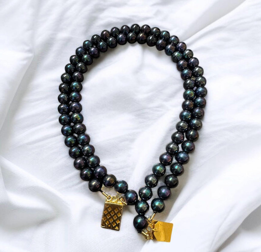 Double Strand Black Iridescent Shell Pearl Necklace