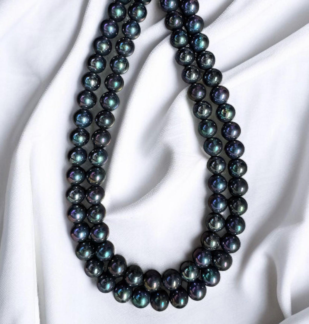 Double Strand Black Iridescent Shell Pearl Necklace