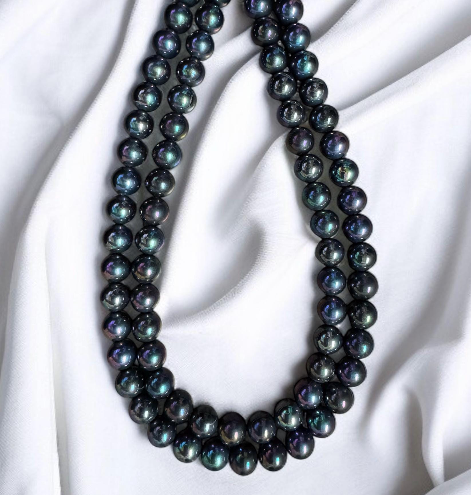 Double Strand Black Iridescent Shell Pearl Necklace