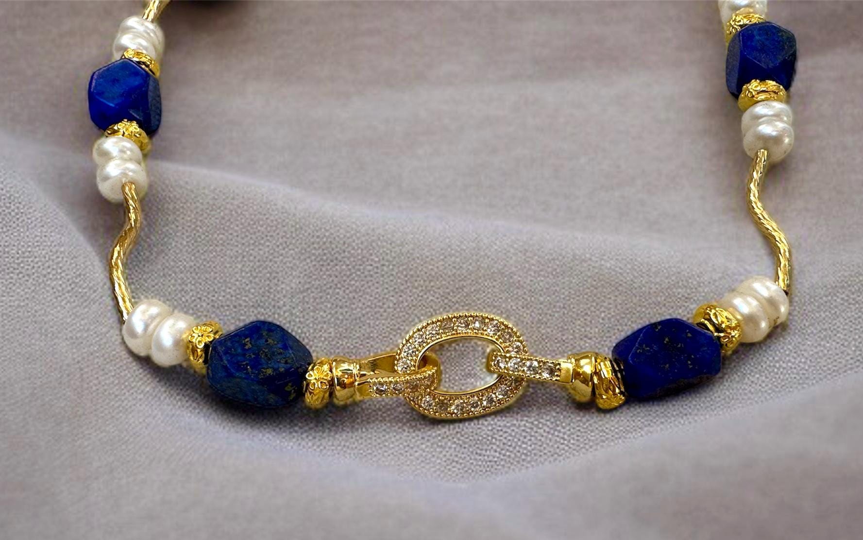 Lapis Lazuli & Freshwater Pearl Statement Necklace