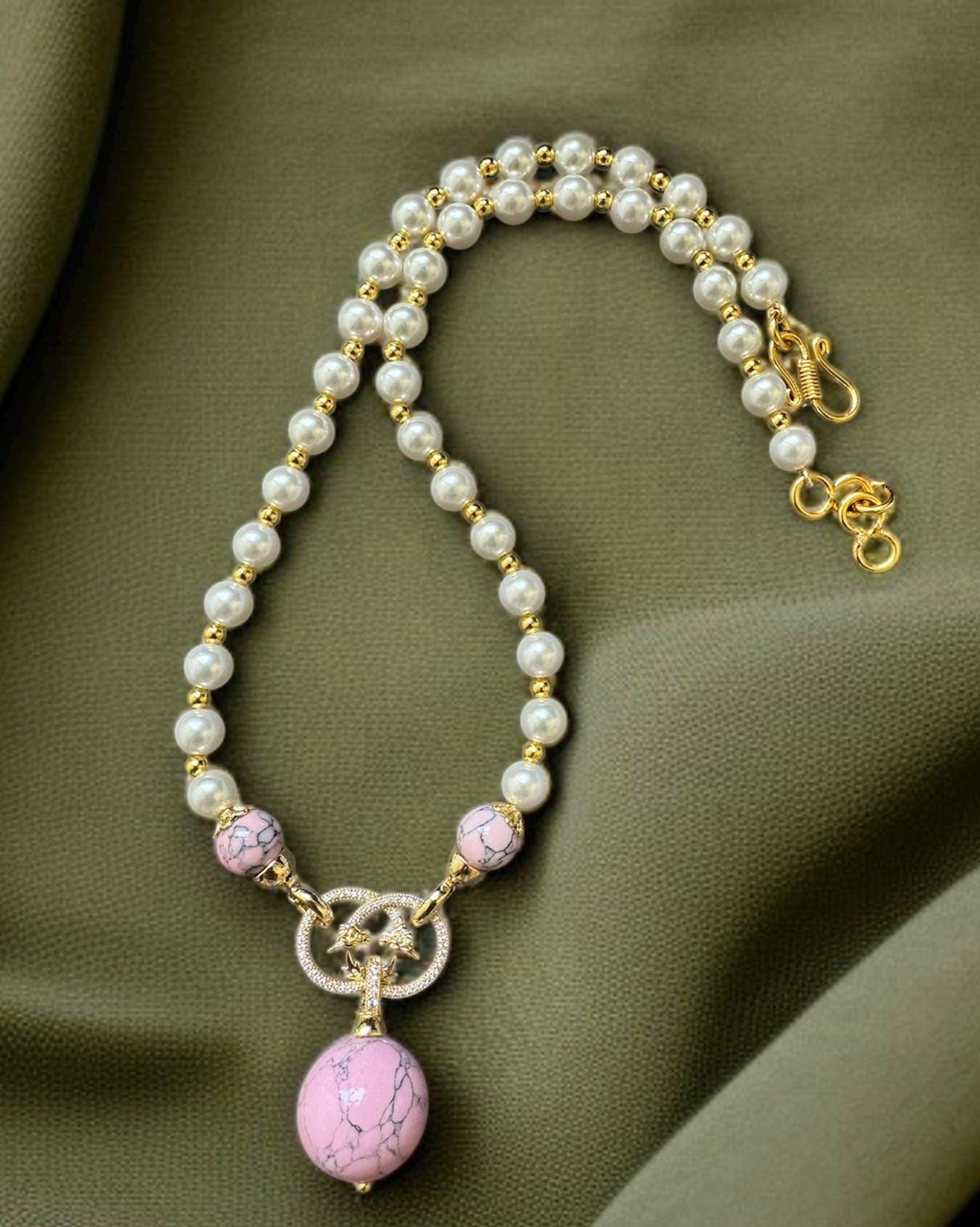 Shell Pearl & Pink Agate Convertible Necklace