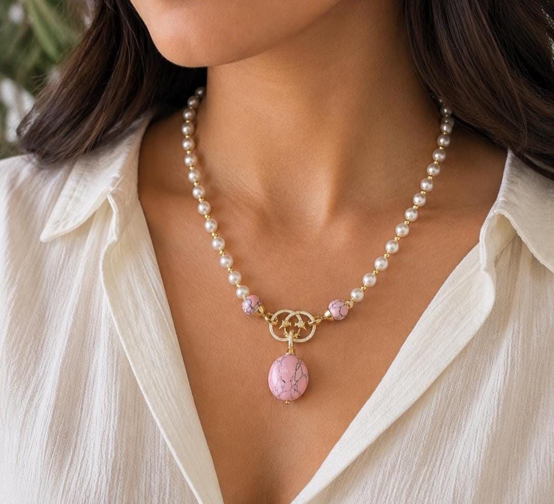 Shell Pearl & Pink Agate Convertible Necklace