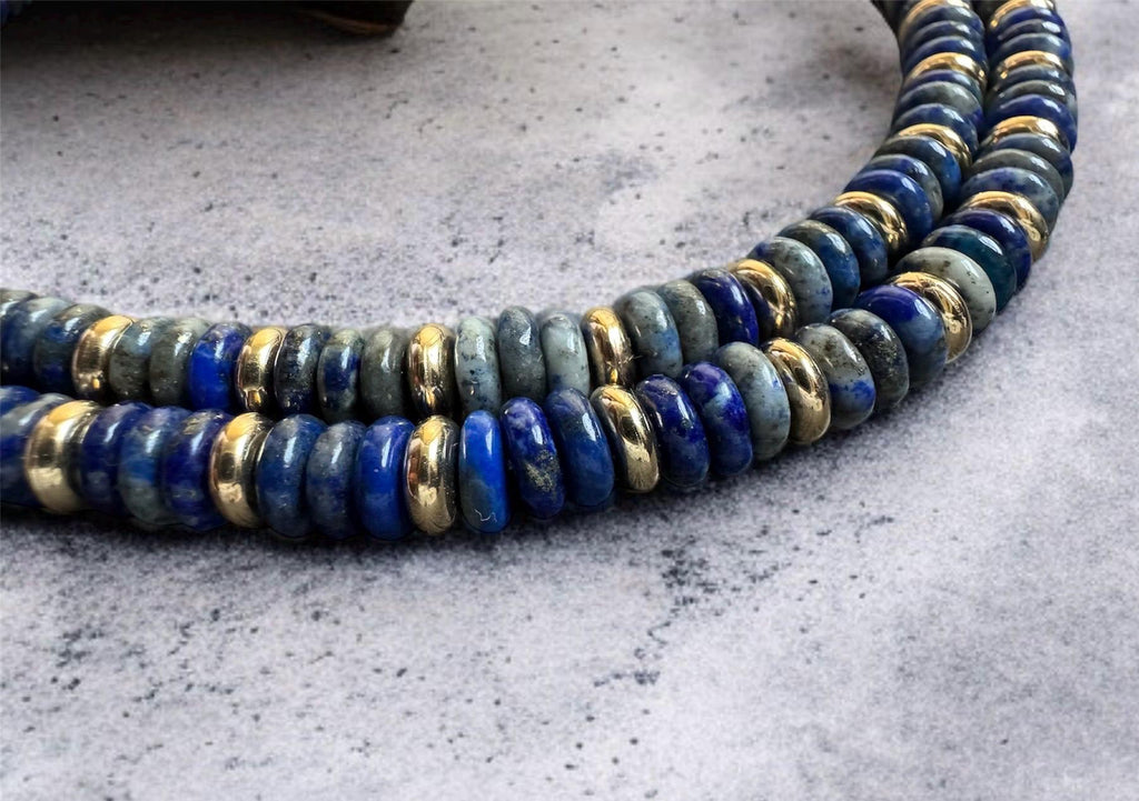 Lapis Lazuli Heishi Bead Necklace with 14K Gold Accent