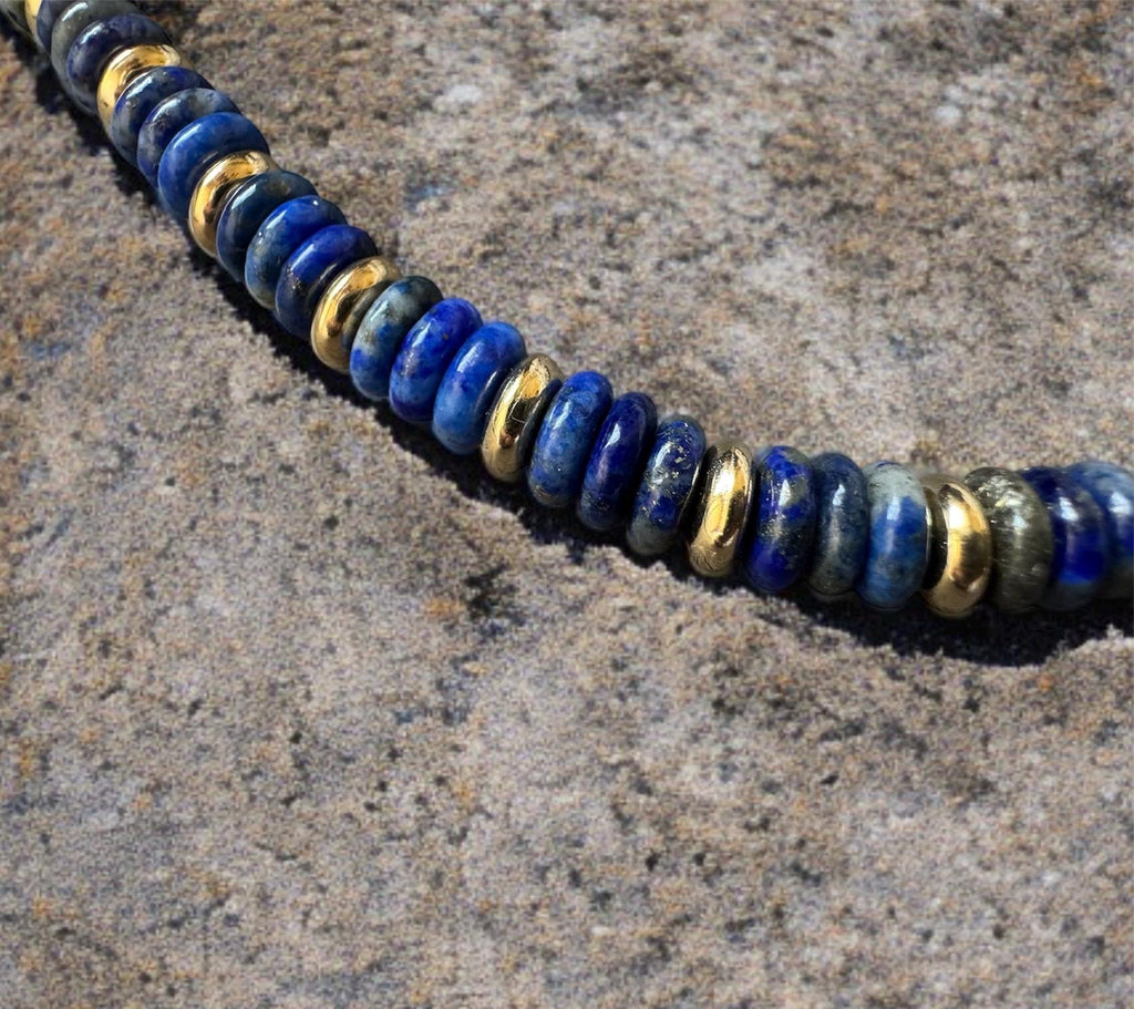 Lapis Lazuli Heishi Bead Necklace with 14K Gold Accent