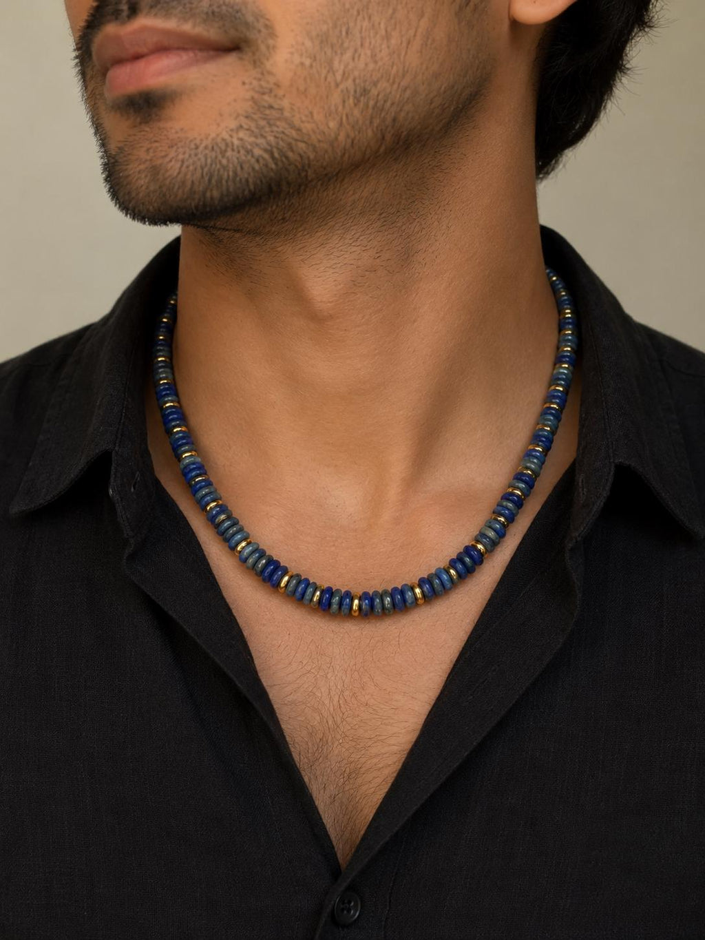 Lapis Lazuli Heishi Bead Necklace with 14K Gold Accent