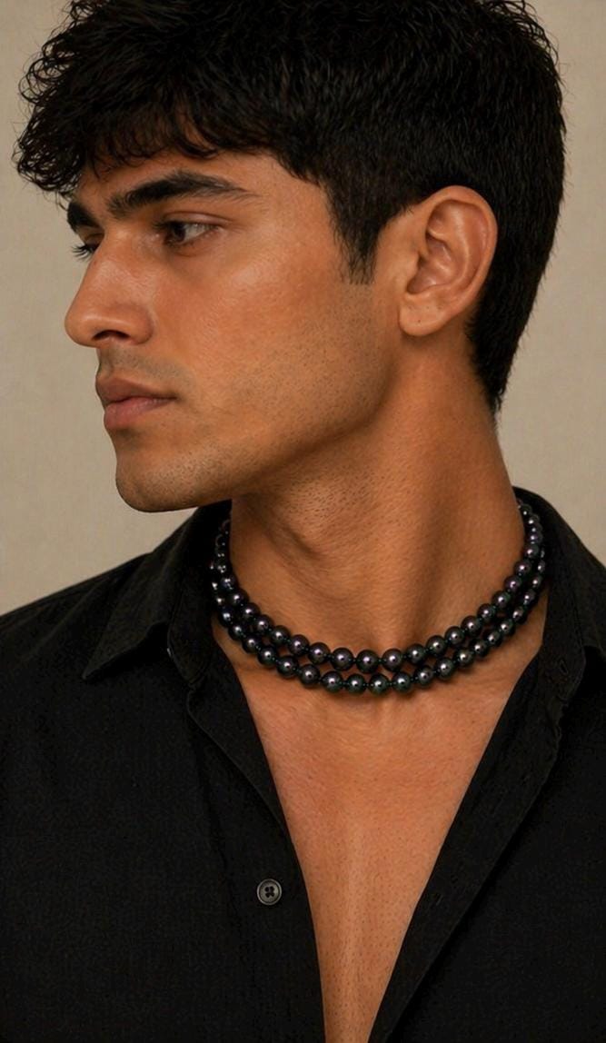 Double Strand Black Iridescent Shell Pearl Necklace