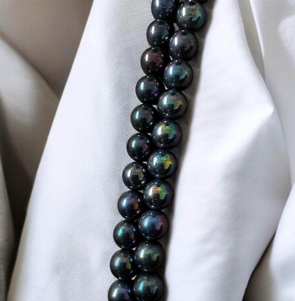 Double Strand Black Iridescent Shell Pearl Necklace