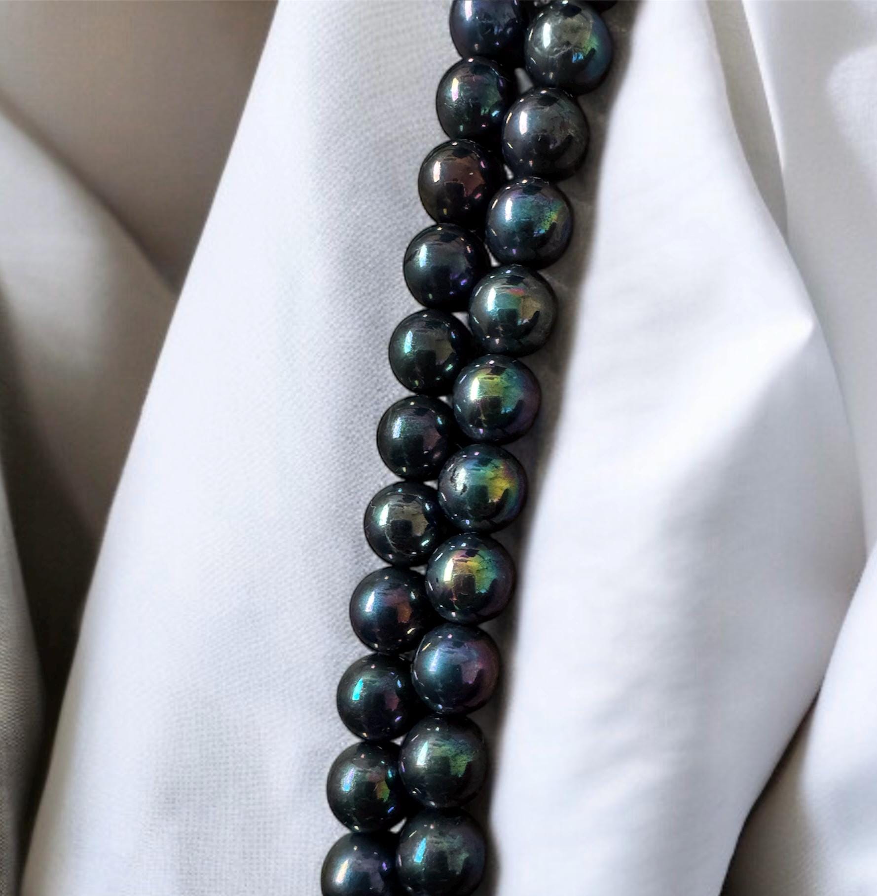 Double Strand Black Iridescent Shell Pearl Necklace